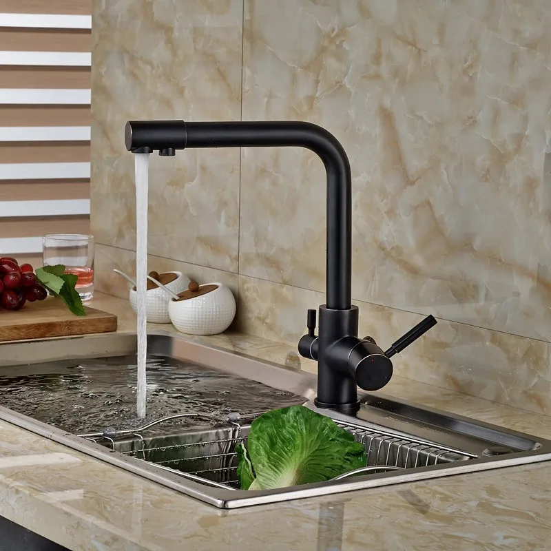 Oil-Rubbed-Bronze-Kitchen-Tap-Hot-Cold-Mixer-Tap-W-Pure-Water-Spout-Dual-Handles (3)