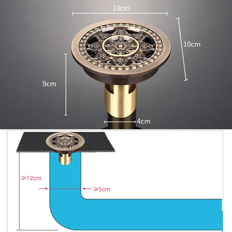 4 Inch Bronze Antique Brass Round Bathroom Floor Drain