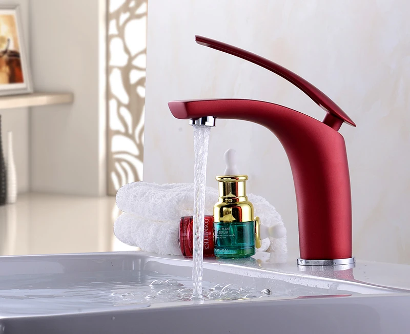 Red Bathroom Tap Brass Basin Sink Tap Mixer Tap Single Handle