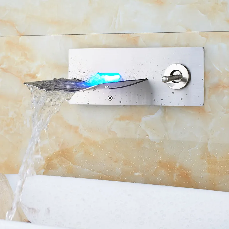 Waterfall Basin Wall Mounted Single Handle Tap with RGB Light