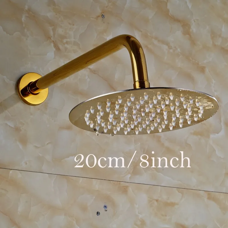 Ultrathin Stainless Steel Golden Colored Rainfall Type Shower Head with Wall Mount Shower Arm