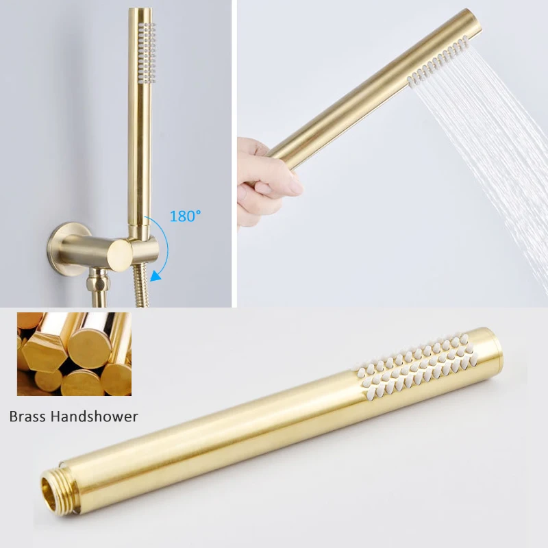 quyanre luxury brushed gold shower faucet set rainfall untrathin shower head with brass handshower concealed wall mount bathtub shower system kit1