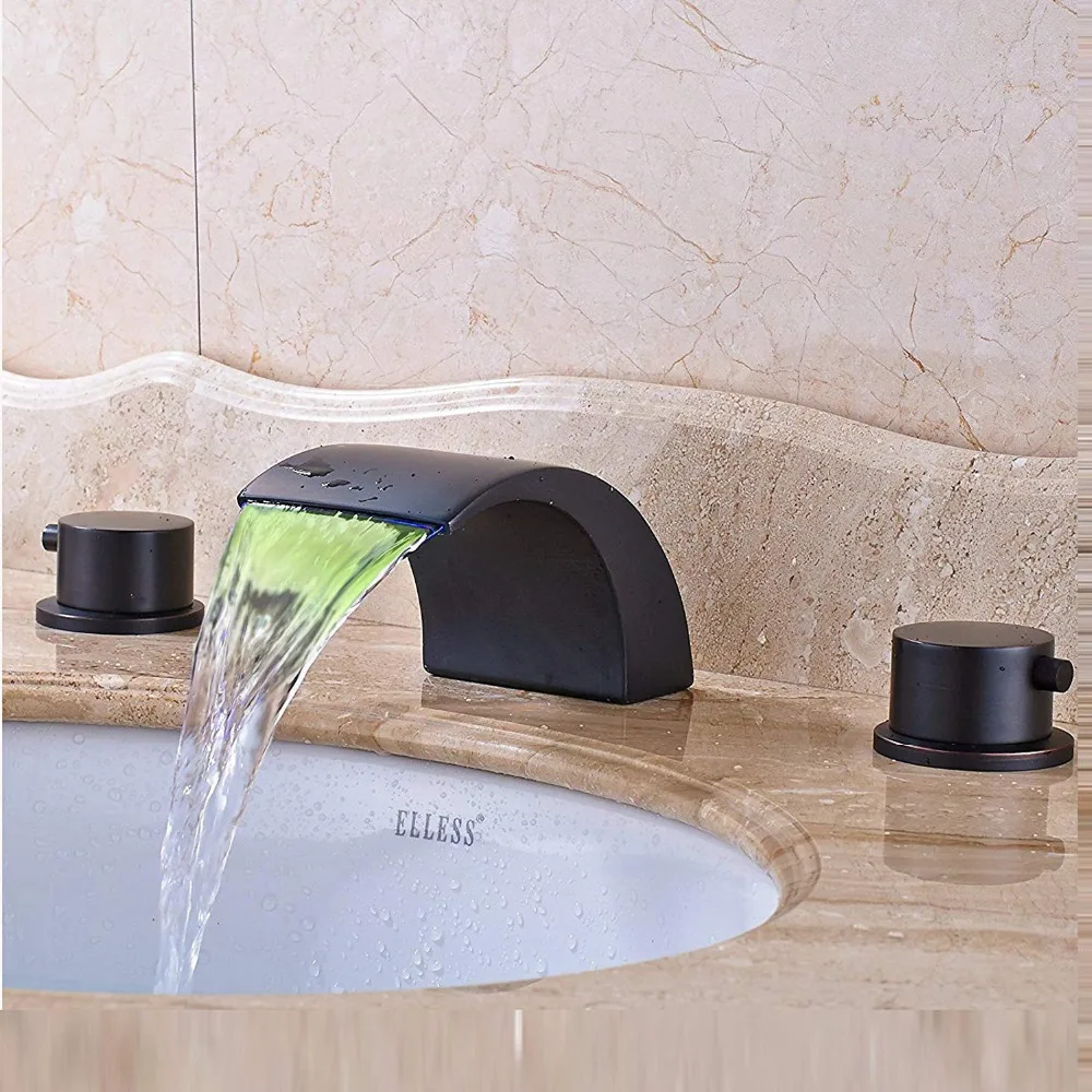 Bathroom Widespread Waterfall Spout Basin Tap with LED Light