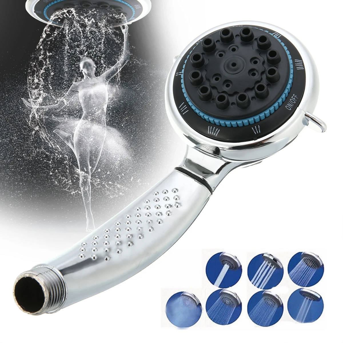 Mayitr 1pc Chrome Handheld Spray Universal 8 Modes Functional Shower Head Bathroom Shower Head Silver Spray Spout