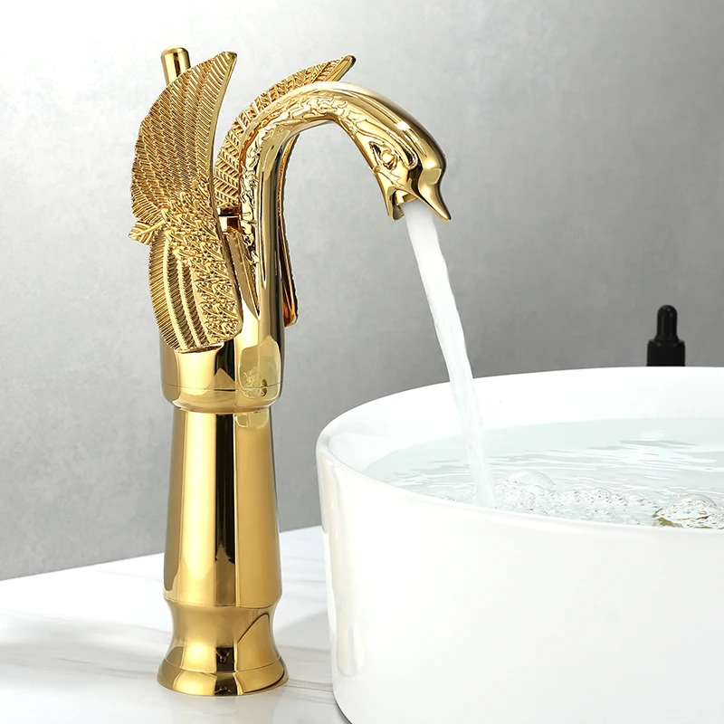 Bathroom Tap Brass Swan Tap Wash Tap Hot and Cold Water Tap