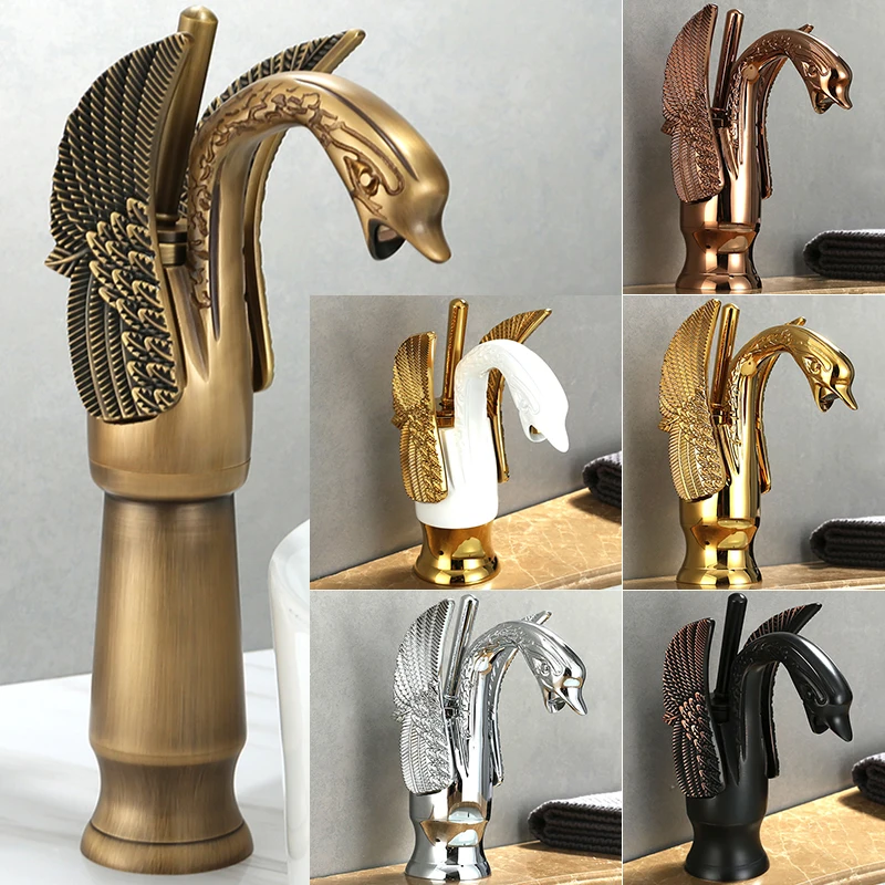 Bathroom Tap Brass Swan Tap Wash Tap Hot and Cold Water Tap