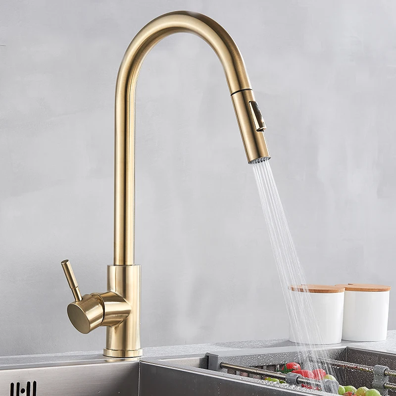 Smart Touch Kitchen Tap Brushed Gold Poll Out Sensor Taps