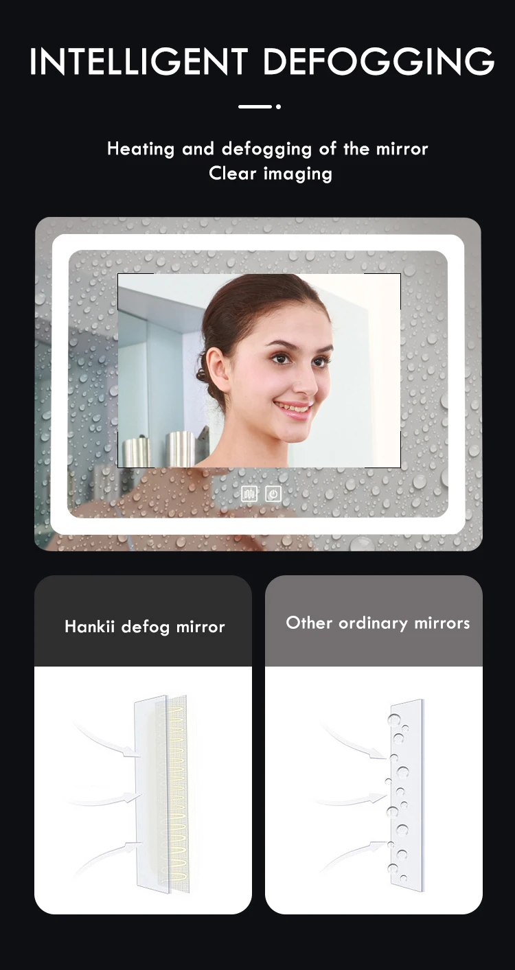 Rectangular Smart Bathroom Mirror 3 Color Adjustable LED Light Mirror