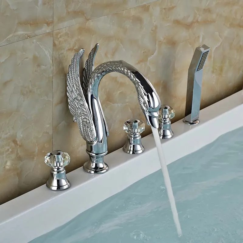 5 Holes Swan Sink Tap With Dual Handle and Handle Shower Head