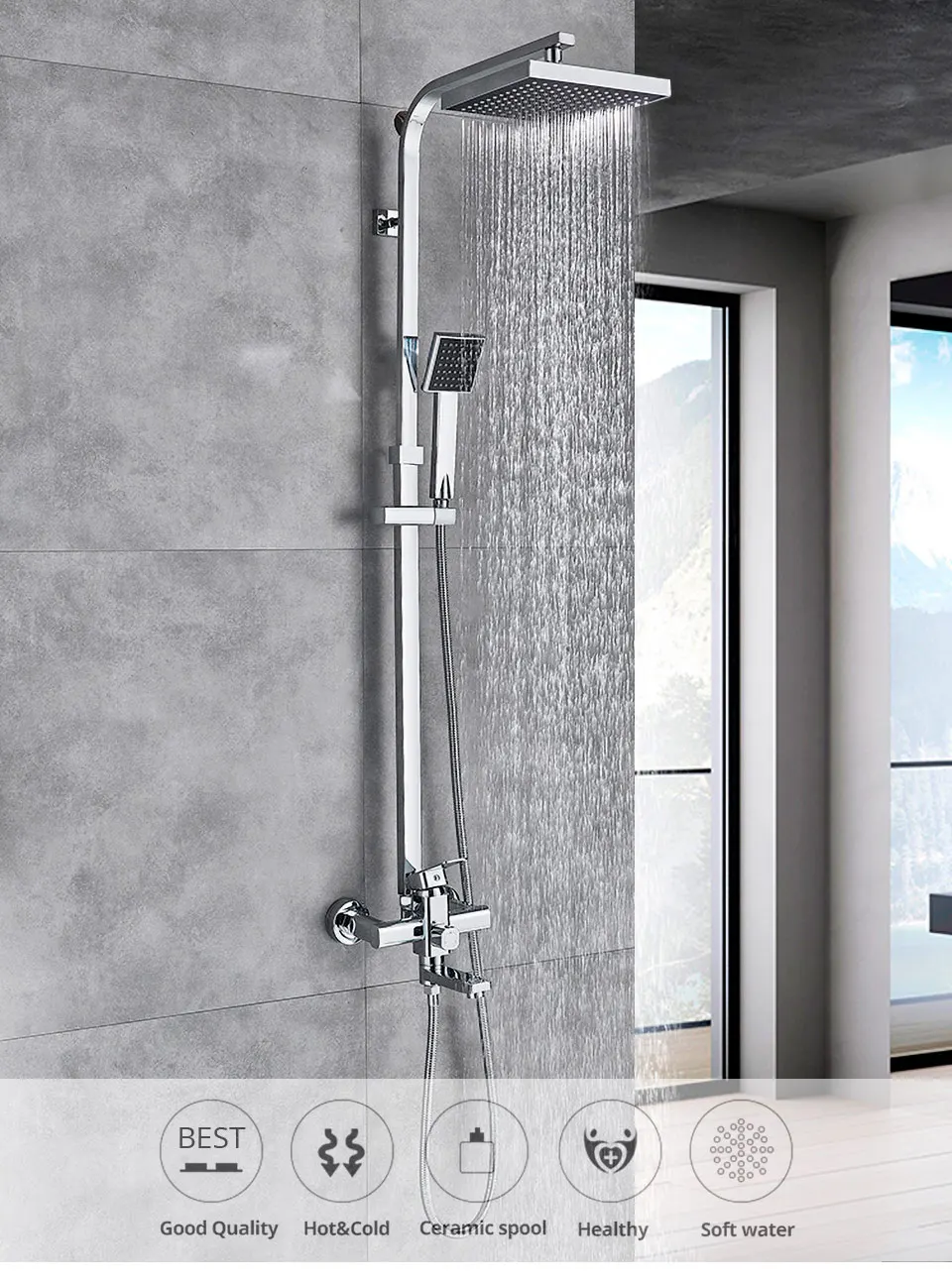 Wall Mounted Bathroom Tap Matte Black Rain Shower Bath Tap