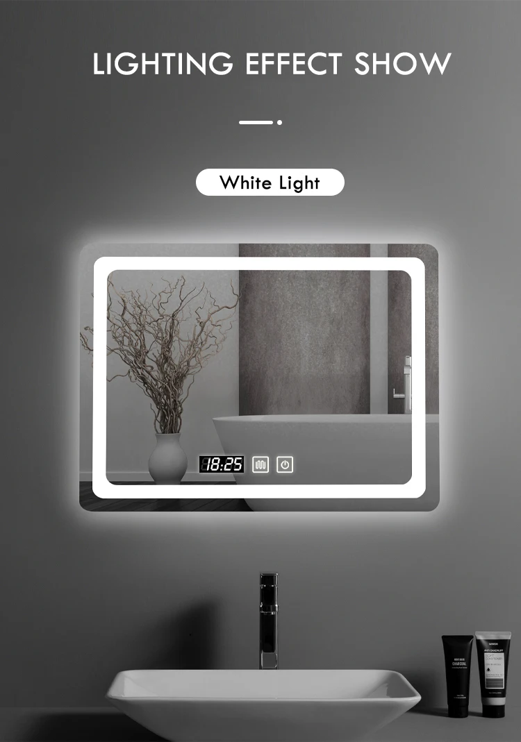 Rectangular Smart Bathroom Mirror 3 Color Adjustable LED Light Mirror