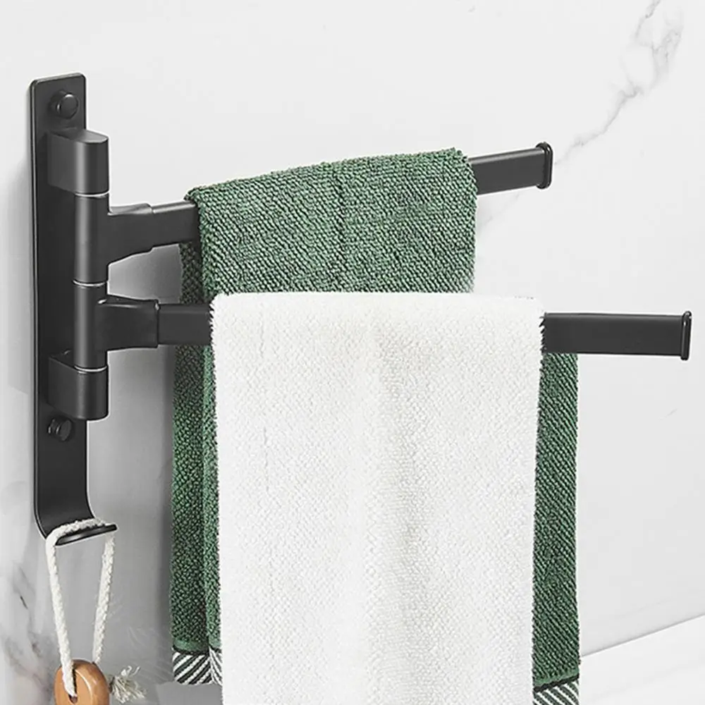 Matte Black Bathroom Swivel Towel Bar Space Saving Swinging Rack