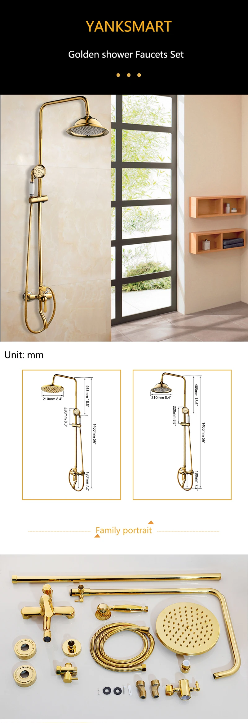 8" Bathroom Rainfall Shower Tap Set Solid Brass Single Shower Mixer Tap