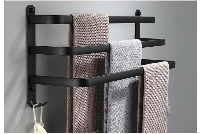 Towel Hanger Wall Mounted Towel Rack Bathroom Aluminum Black Towel Bar