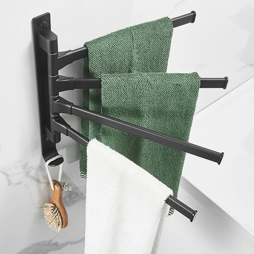 Matte Black Bathroom Swivel Towel Bar Space Saving Swinging Rack