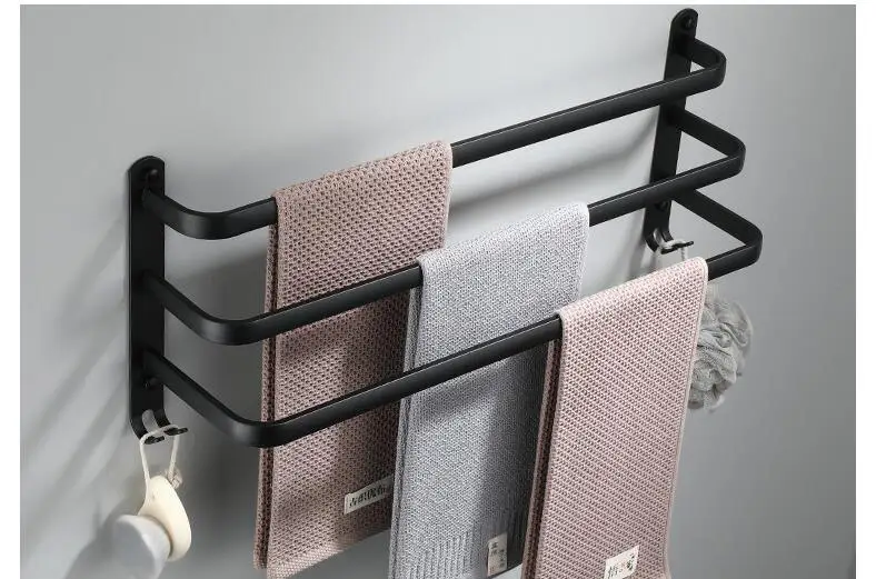 Towel Hanger Wall Mounted Towel Rack Bathroom Aluminum Black Towel Bar