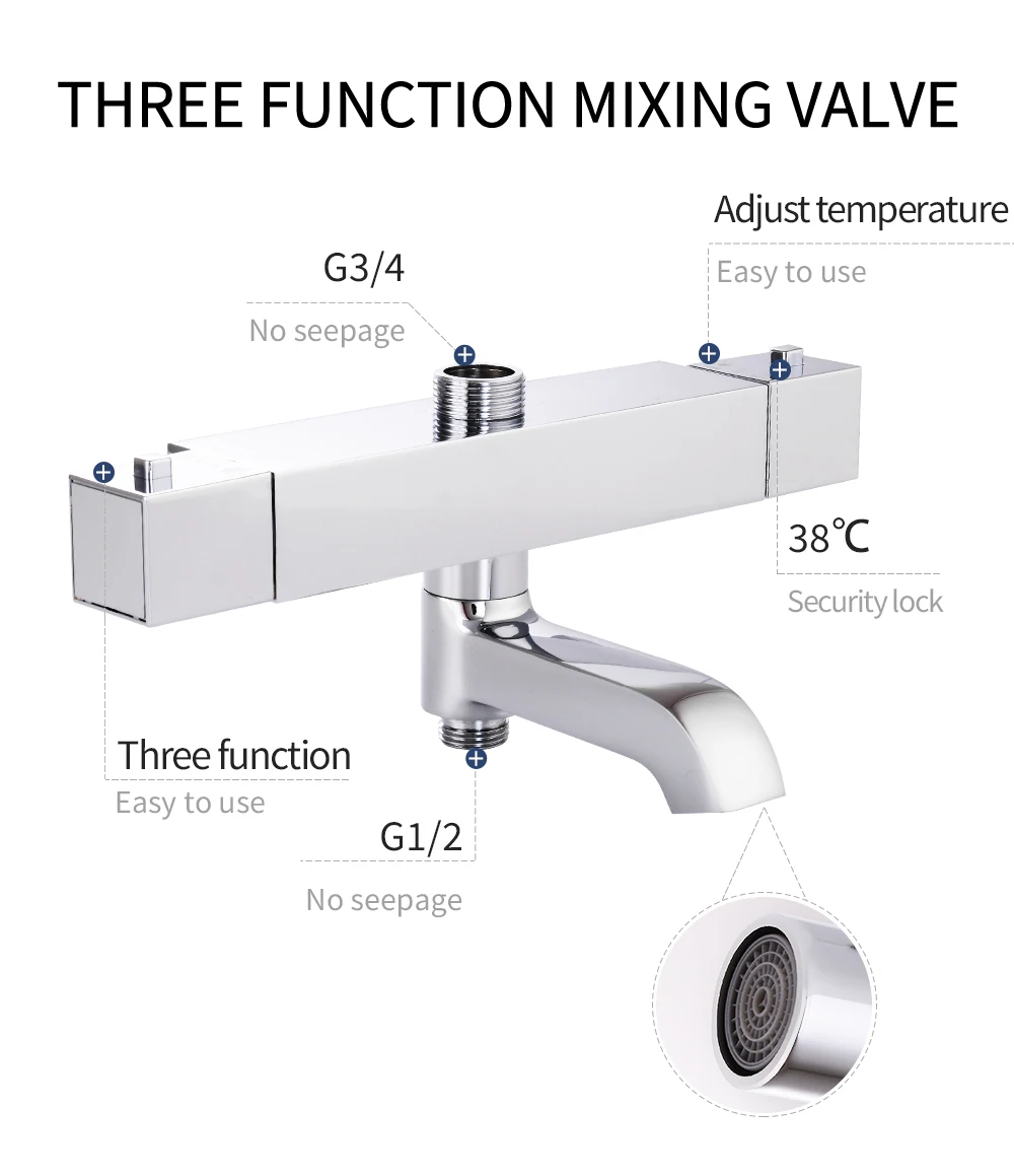 Bathroom Shower Mixer Brass Thermostatic Shower Tap Water Mixer