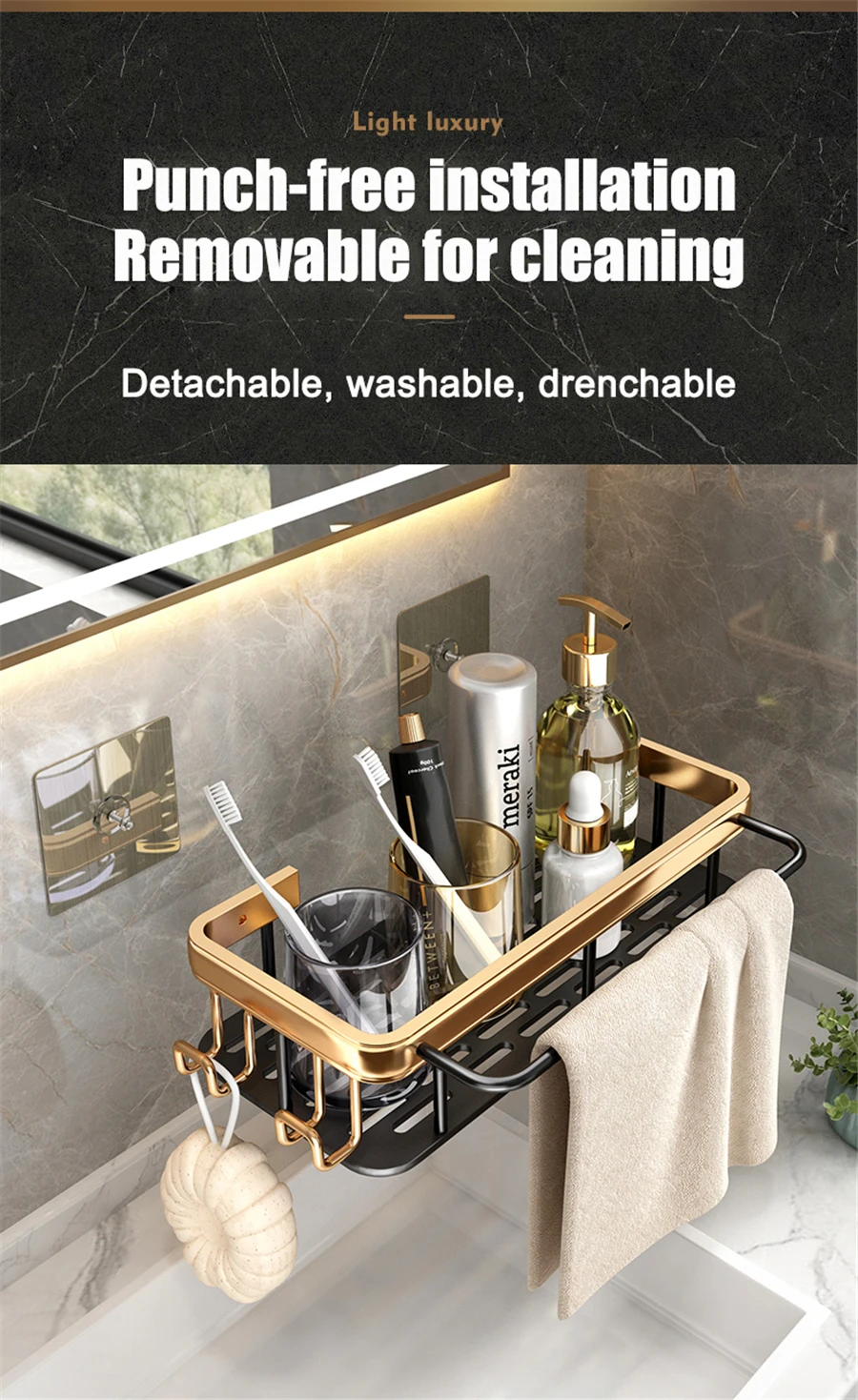 Punch-free Bathroom Shelf Shelves Shampoo Shower Storage Rack Holder