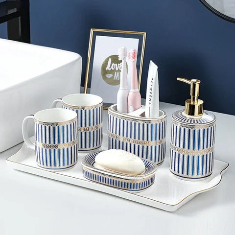 Blue and White Stripes Bathroom Decoration Accessories Bathroom Set