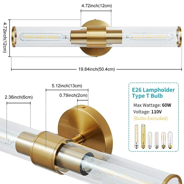 Classic Two-Bulb Bathroom Vanity Light Dimensions