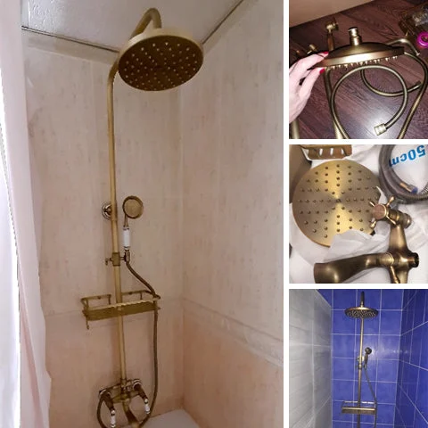 8' Shower Head Antique Brass Rainfall Shower Head With 2 Way Valve