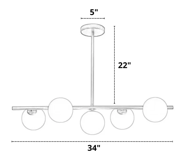 Five Bulb Justine Light Fixture Dimensions