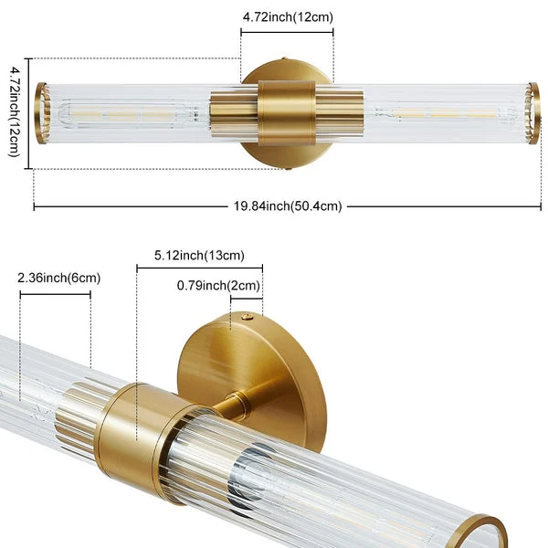 Two-Bulb Fluted Glass Wall Sconce Dimensions