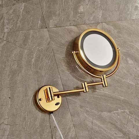 8" Luxury Golden Stainless Steel Wall Mount Illuminated Double Side Make Up Mirror