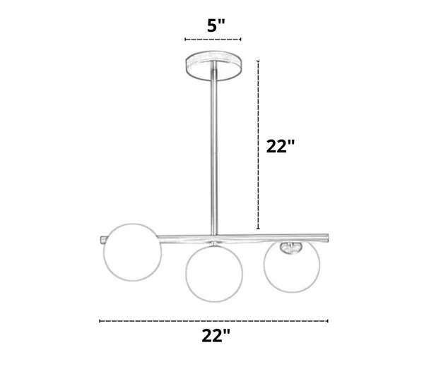 Three Bulb Justine Light Fixture Dimensions