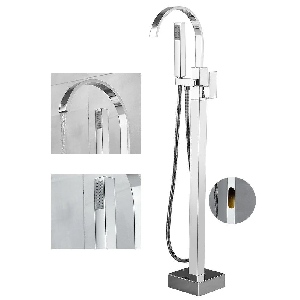 Modern High Arc Tap Brass Floor Mounted Free Standing Tub Filler Tap -Bathlova