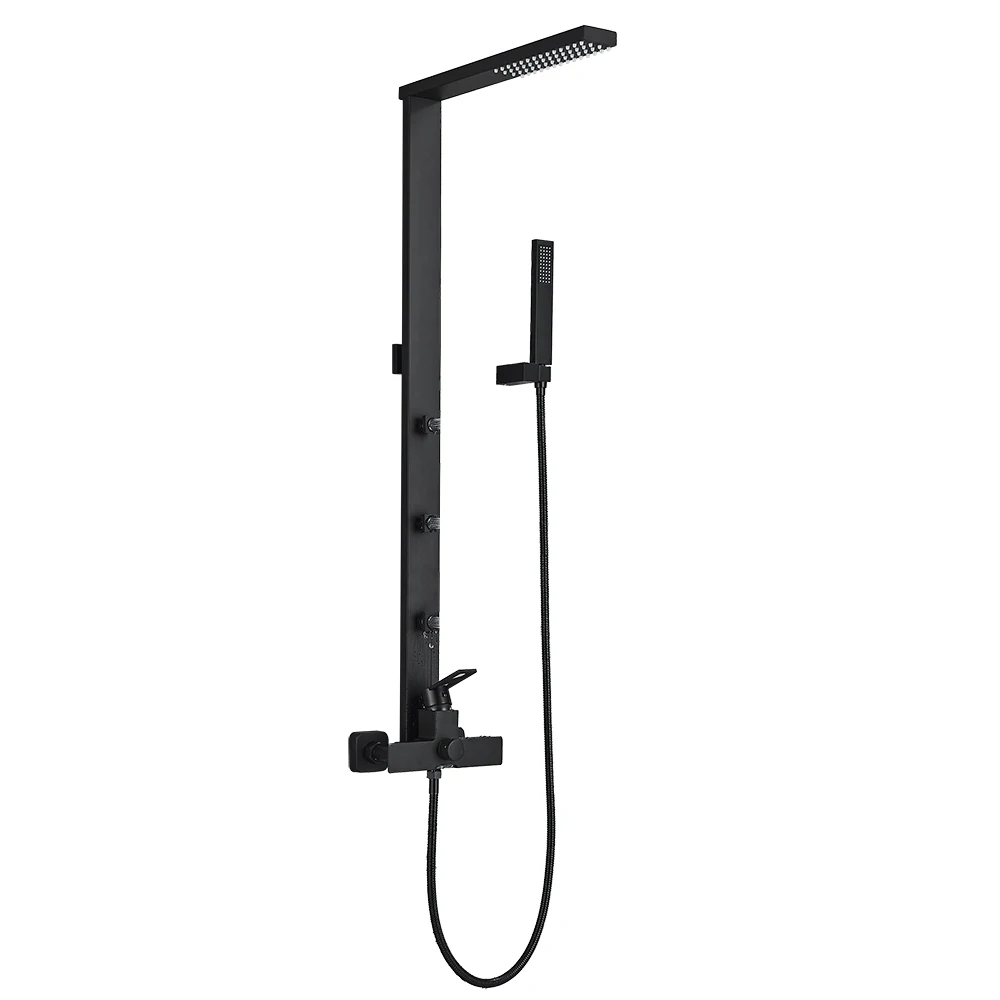 Brass Wall Mounted Shower Column SPA Massage Jets Black Bathroom Shower