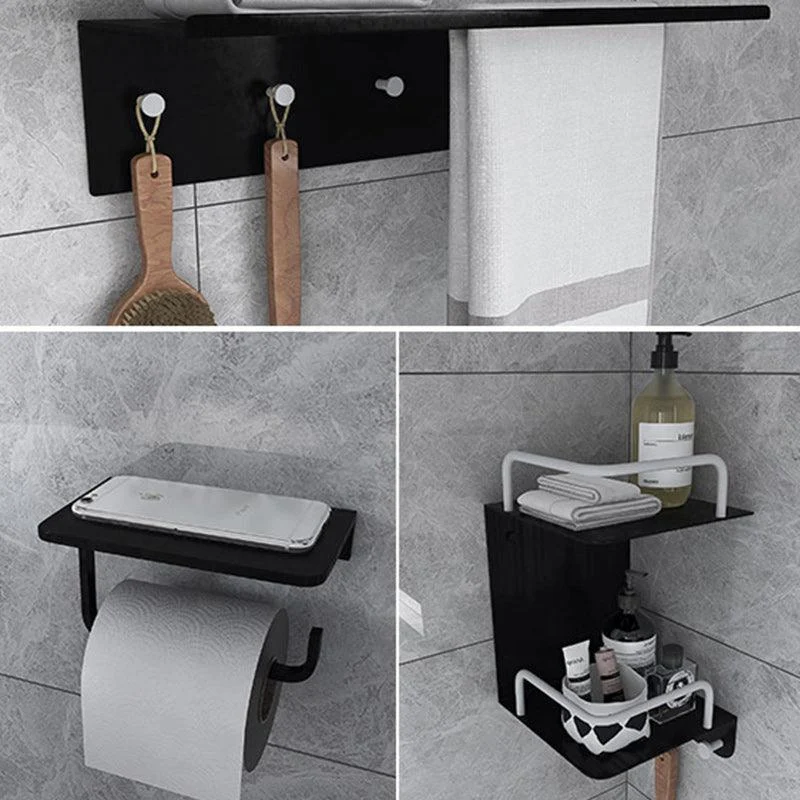 Black 6-Piece Bathroom Accessory Set Modern Shower Curtain Rod / Robe Hook and Towel Bar -Bathlova