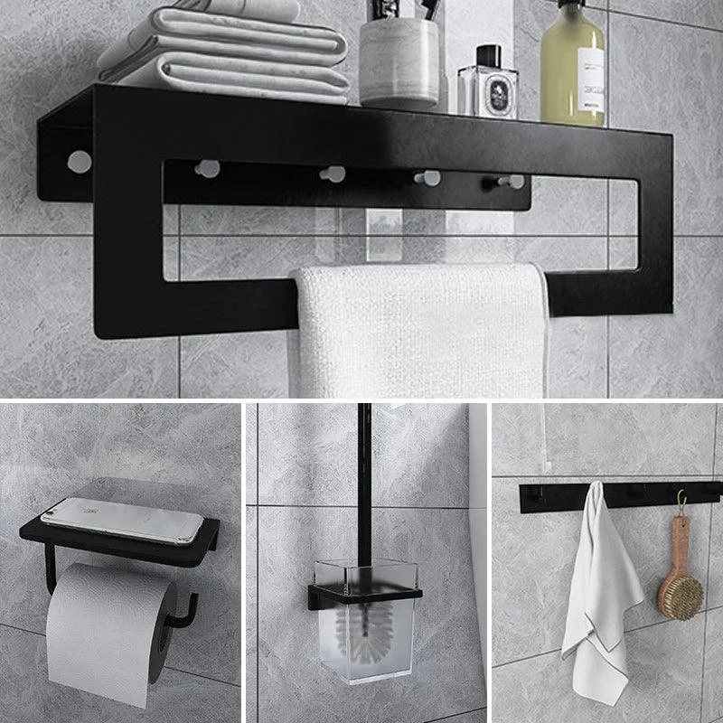 Black 6-Piece Bathroom Accessory Set Modern Shower Curtain Rod / Robe Hook and Towel Bar -Bathlova