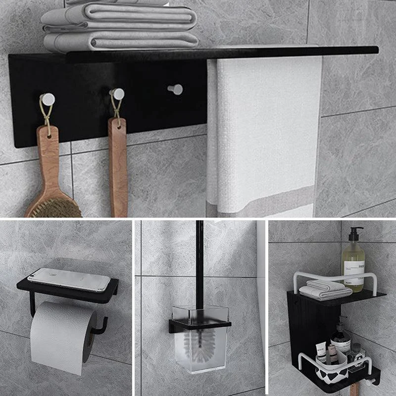 Black 6-Piece Bathroom Accessory Set Modern Shower Curtain Rod / Robe Hook and Towel Bar -Bathlova