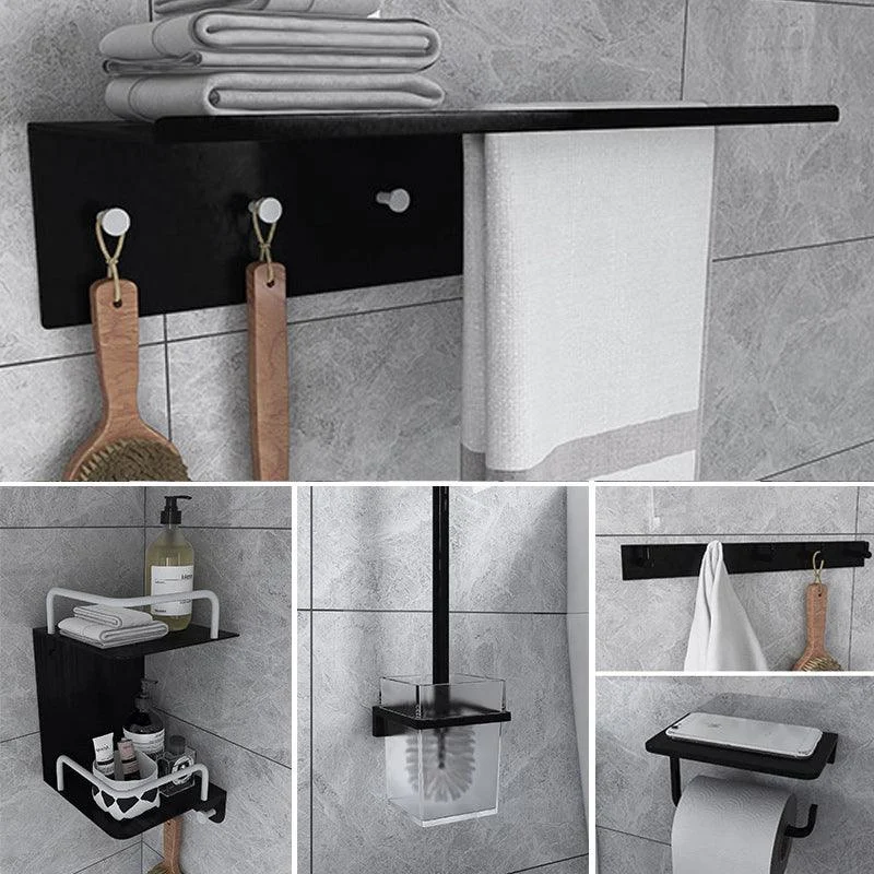 Black 6-Piece Bathroom Accessory Set Modern Shower Curtain Rod / Robe Hook and Towel Bar -Bathlova