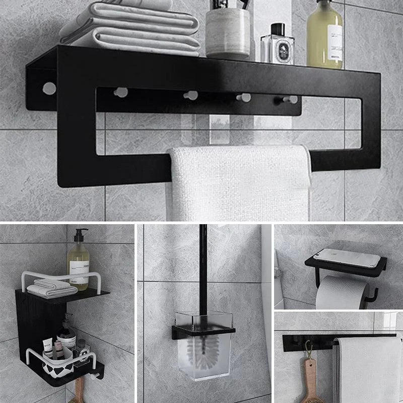 Black 6-Piece Bathroom Accessory Set Modern Shower Curtain Rod / Robe Hook and Towel Bar -Bathlova