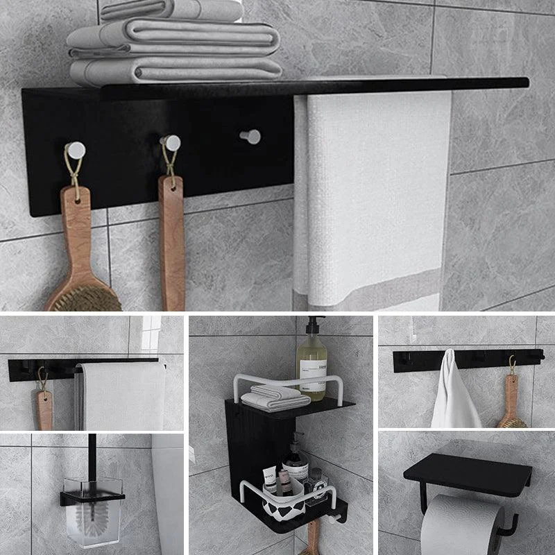 Black 6-Piece Bathroom Accessory Set Modern Shower Curtain Rod / Robe Hook and Towel Bar -Bathlova