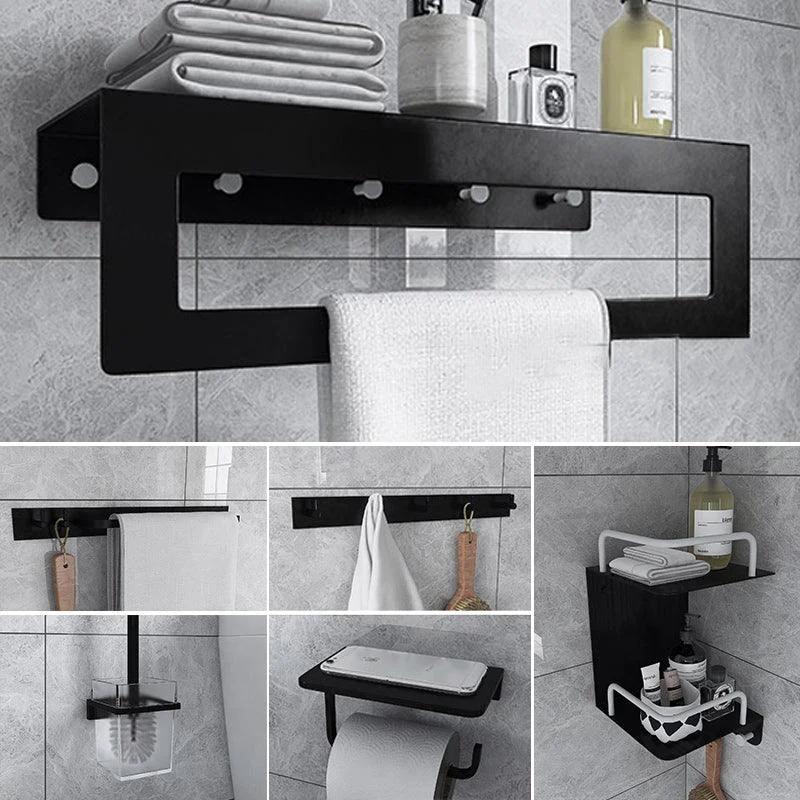 Black 6-Piece Bathroom Accessory Set Modern Shower Curtain Rod / Robe Hook and Towel Bar -Bathlova