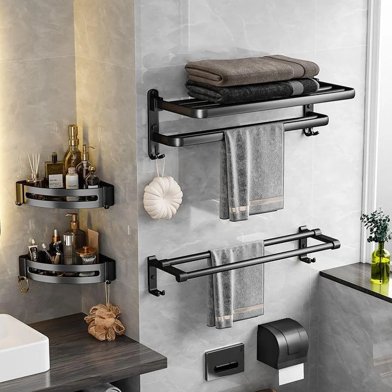 Black Aluminum Bathroom Accessory Set Modern Bath Shelf/ Towel Bar & Paper Holder -Bathlova