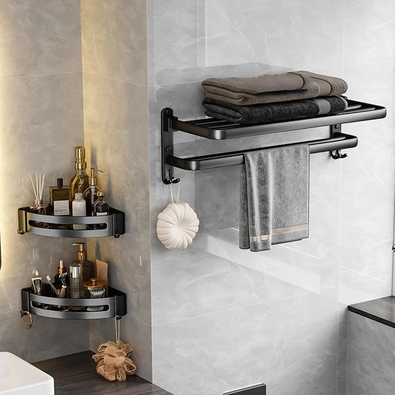 Black Aluminum Bathroom Accessory Set Modern Bath Shelf/ Towel Bar & Paper Holder -Bathlova