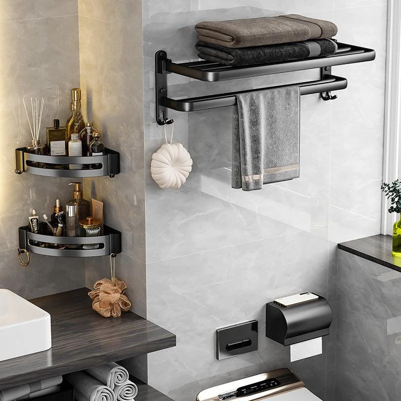 Black Aluminum Bathroom Accessory Set Modern Bath Shelf/ Towel Bar & Paper Holder -Bathlova