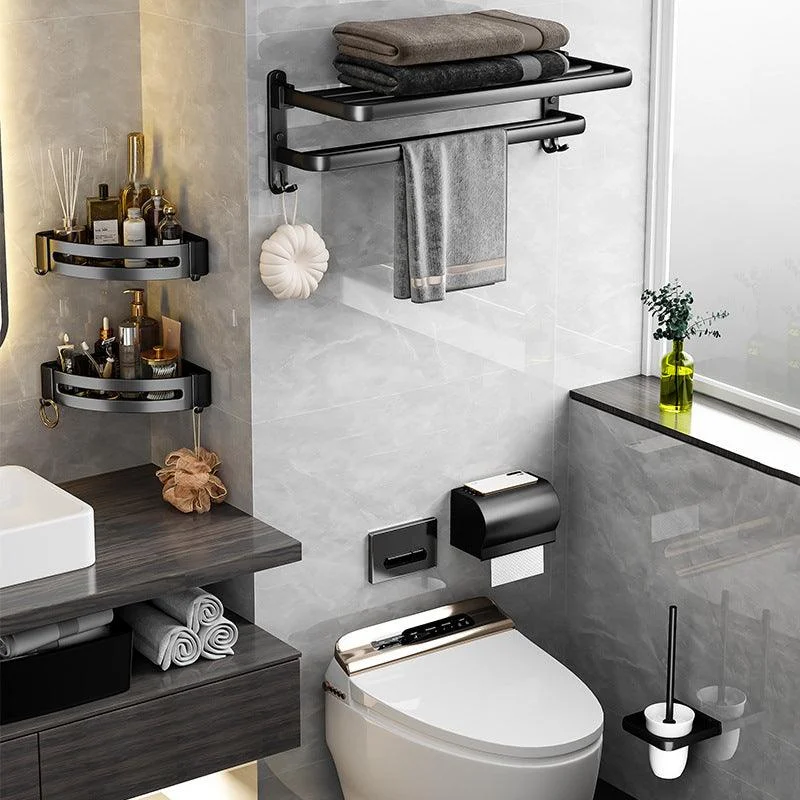 Black Aluminum Bathroom Accessory Set Modern Bath Shelf/ Towel Bar & Paper Holder -Bathlova