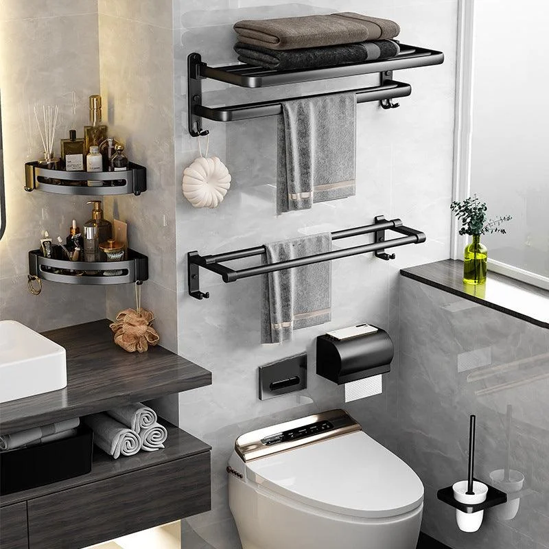 Black Aluminum Bathroom Accessory Set Modern Bath Shelf/ Towel Bar & Paper Holder -Bathlova