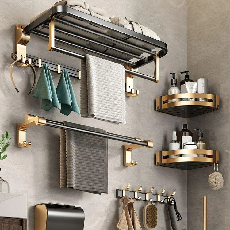 Black and Brass Bathroom Accessory Set Contemporary Bath Set with Bath Shelf/Towel Bar -Bathlova