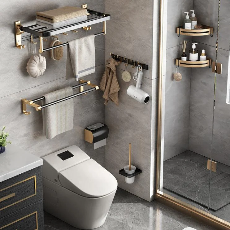 Black and Brass Bathroom Accessory Set Contemporary Bath Set with Bath Shelf/Towel Bar -Bathlova