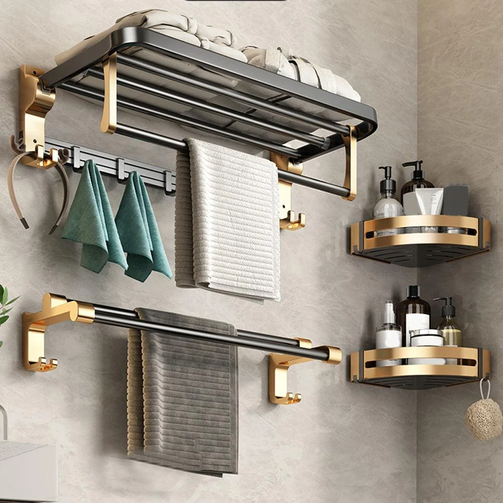 Black and Brass Bathroom Accessory Set Contemporary Bath Set with Bath Shelf/Towel Bar -Bathlova