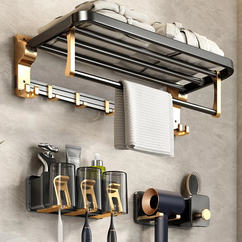 Black and Brass Bathroom Accessory Set Contemporary Bath Set with Bath Shelf/Towel Bar -Bathlova