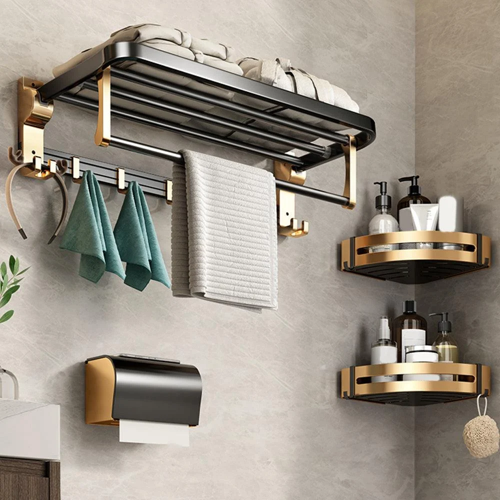 Black and Brass Bathroom Accessory Set Contemporary Bath Set with Bath Shelf/Towel Bar -Bathlova