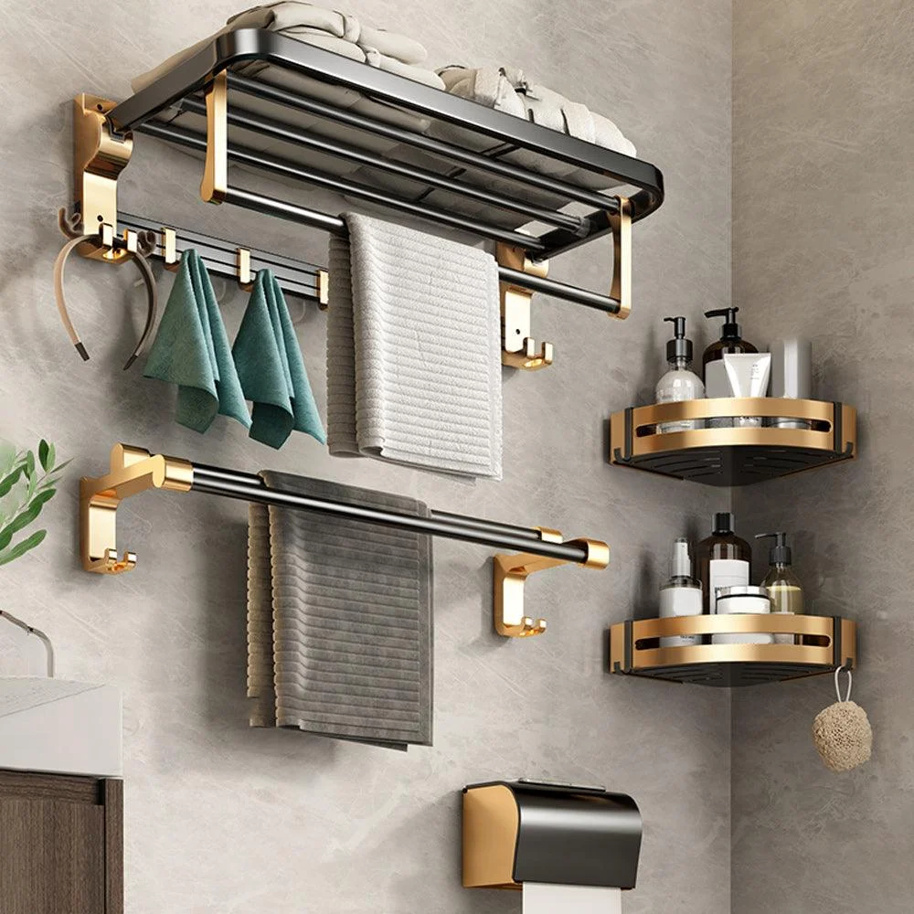 Black and Brass Bathroom Accessory Set Contemporary Bath Set with Bath Shelf/Towel Bar -Bathlova