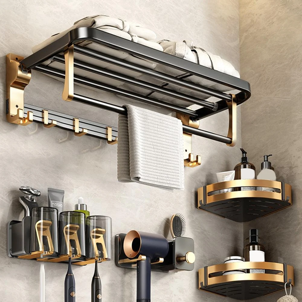 Black and Brass Bathroom Accessory Set Contemporary Bath Set with Bath Shelf/Towel Bar -Bathlova